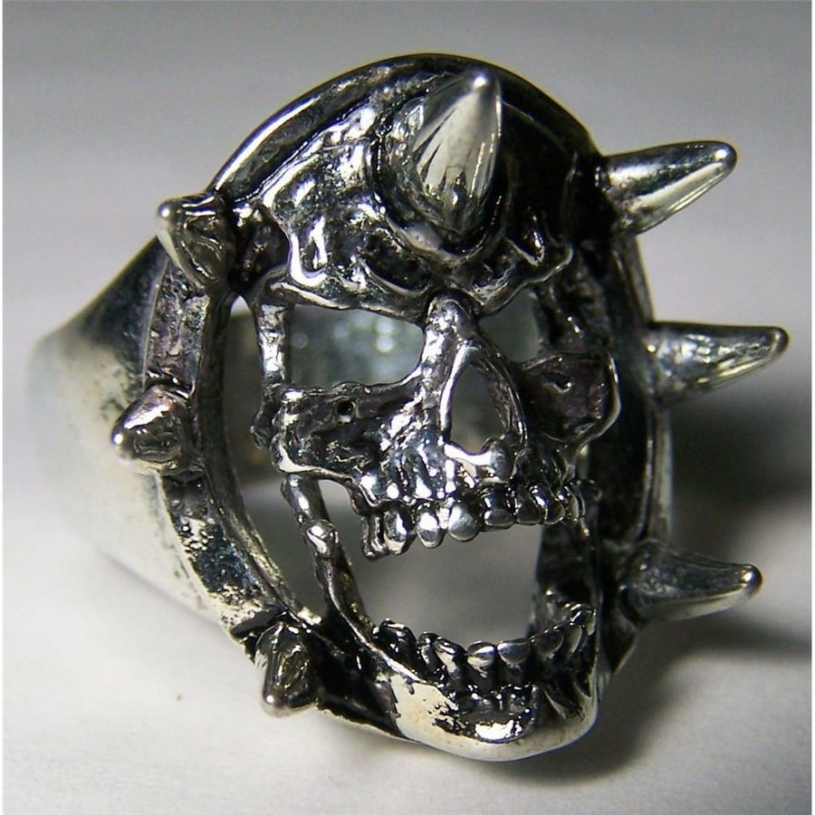 QUALITY SKULL WITH SPIKES RING 181 jewelry unisex MENS womens BIKER  retro Image 1