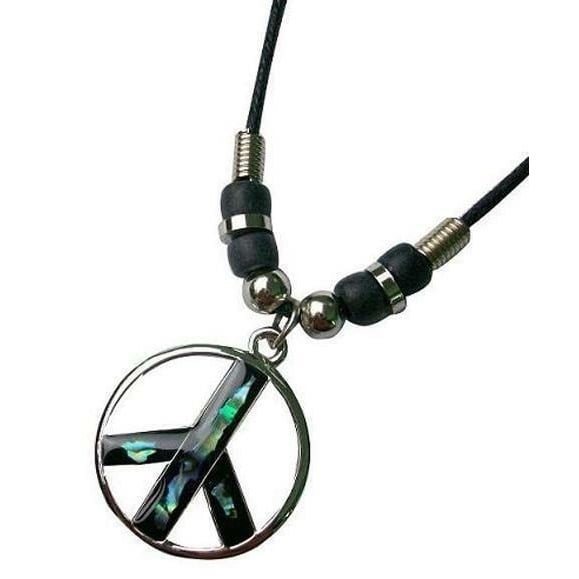 12 beautiful PAUA SHELL OPEN PEACE SIGN PENDANT 18 INCH ROPE NECKLACE unisex 527 Image 1