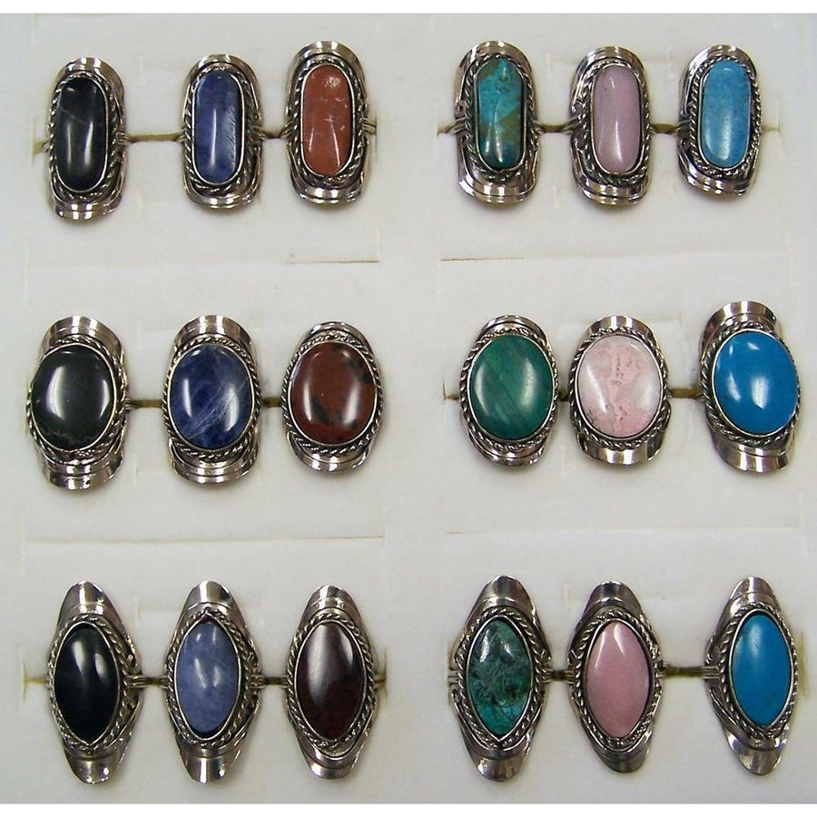 4 PC ASST ALPACA SILVER REAL STONE ASST RINGS women hand crafted ring jewelry Image 1