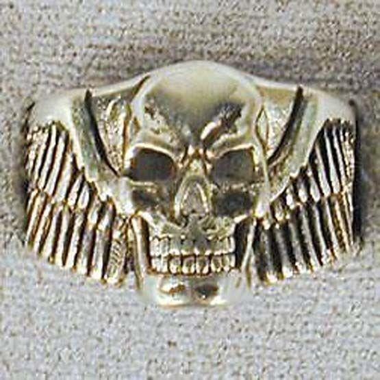 1 DELUXE SKULL HEAD W WINGS SILVER BIKER RING BR161 mens jewelry RINGS HEAVY Image 1