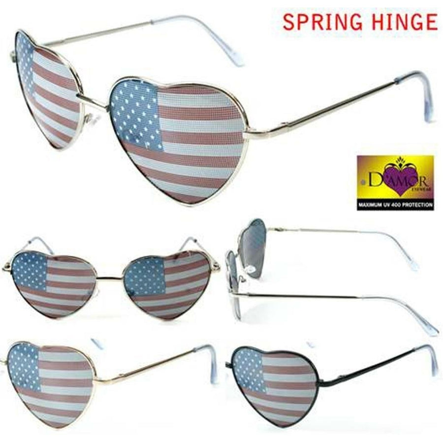 WOMENS HEART SHAPED AMERICAN FLAG SUNGLASSES  novelty FASHION EYEWEAR glasses Image 1