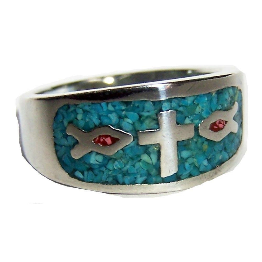 Quality CHRISTIAN CROSS FISH SYMBOLS BIKER RING BR39R jewelry RINGS religious Image 1