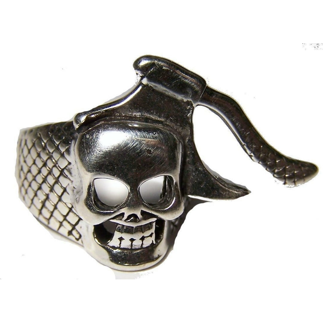 Quality SKULL HEAD WITH HATCHET AXE RING 19 jewelry unisex MENS womens BIKER Image 1