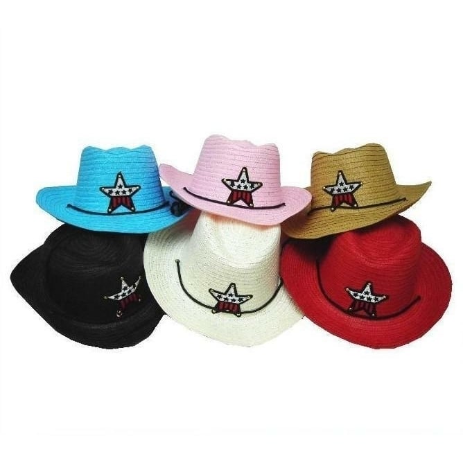 12 KIDS ASST COLOR COWBOY HAT W USA STAR child headwear childrens hats cowgirl Image 1