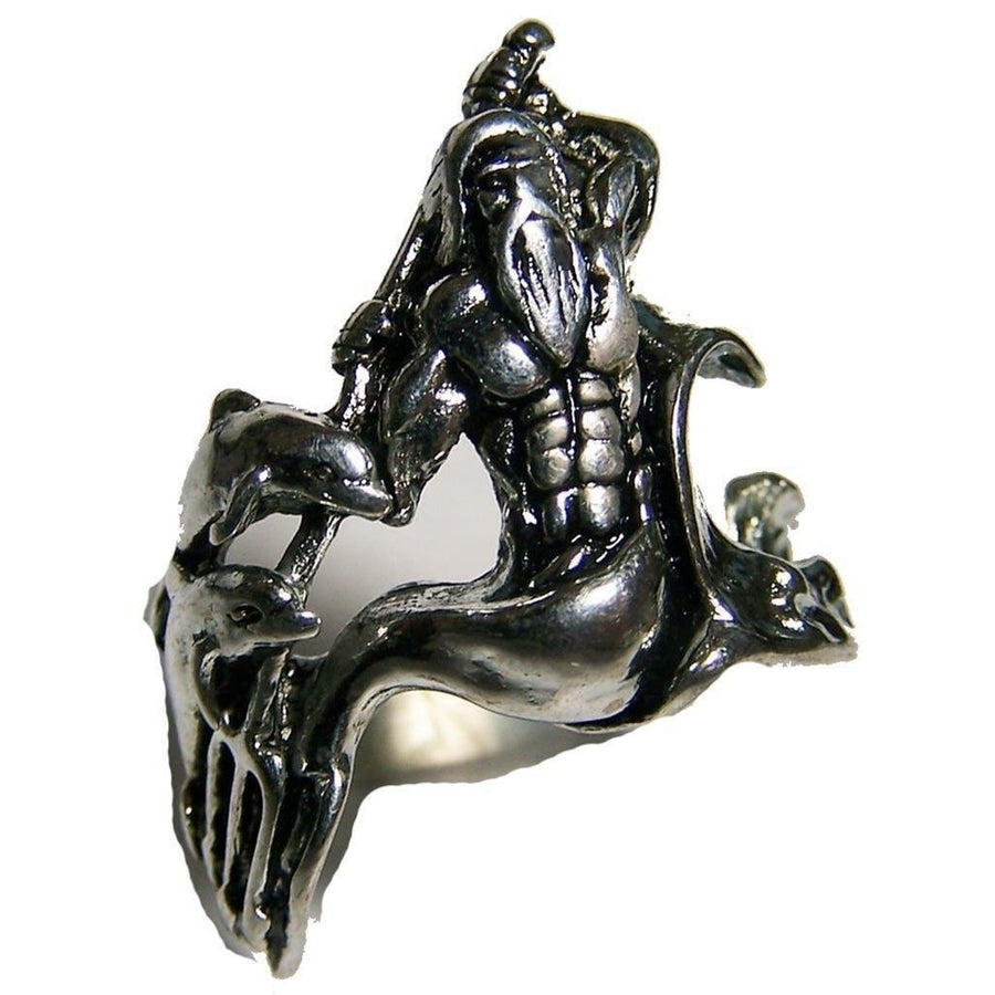 Quality POSEIDON SILVER BIKER RING BR76 mens fashion jewelry GREEK GOD dolphin Image 1