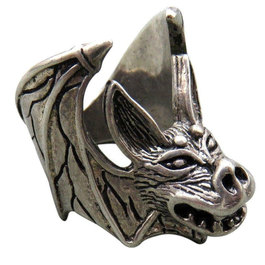 Quality FLYING CREEPY BAT BIKER RING BR081 jewelry gothic unisex MENS  SILVER Image 1
