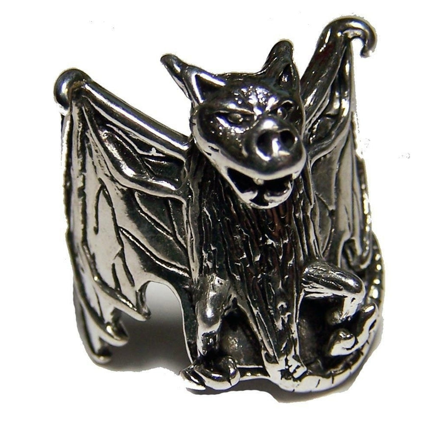 Quality FLYING BAT WITH WINGS SILVER BIKER RING BR09 mens  jewelry RINGS BATS Image 1