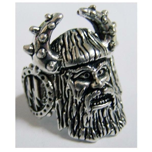 Quality VIKING WITH BEARD HORNED HAT SILVER BIKER RING BR30 mens jewelry RINGS Image 1