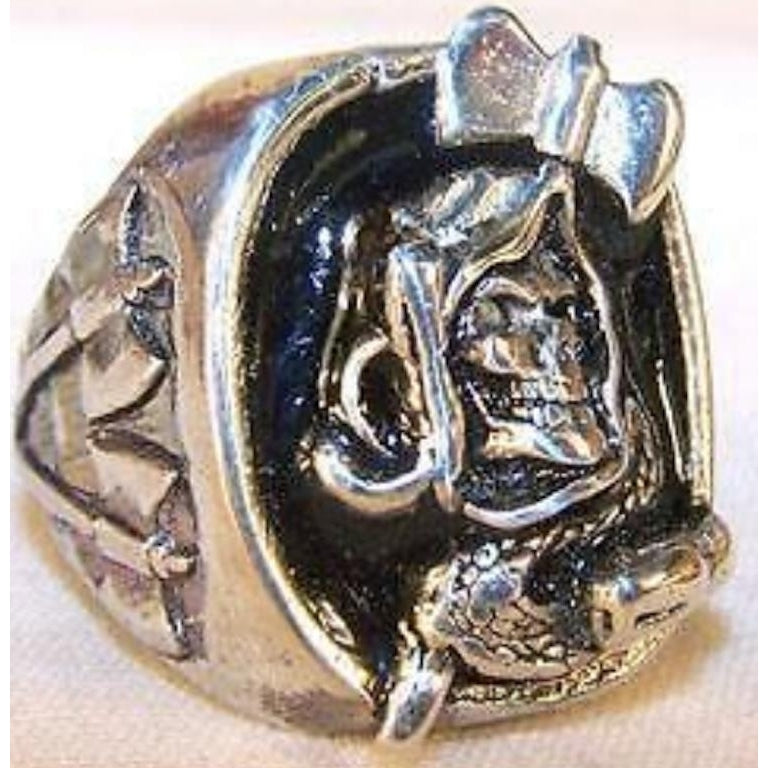 DELUXE GRIM REAPER WITH HATCHET SILVER BIKER RING BR 146  jewelry  mens DEATH Image 1