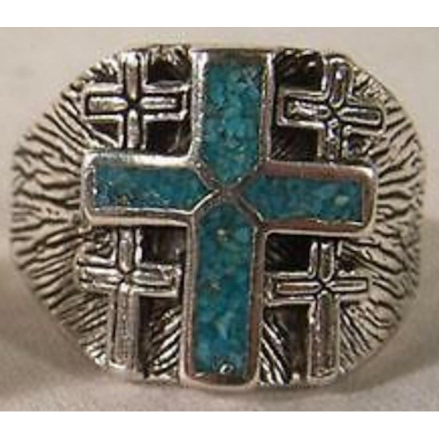 DELUXE COLORED CROSS FIELD SILVER BIKER RING BR18R-BLUE  jewelry mens CROSSES Image 1