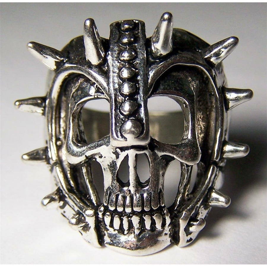 Quality SKULL W SPIKED FACE GUARD RING 37 jewelry unisex MENS womens BIKER Image 1