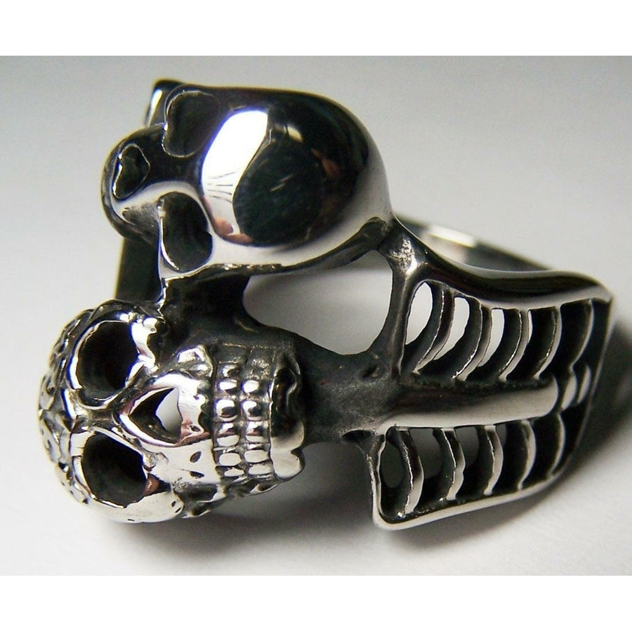 WRAPPED AROUND SKELETONS STAINLESS STEEL RING size 12 - S-552 biker bones  skull Image 1
