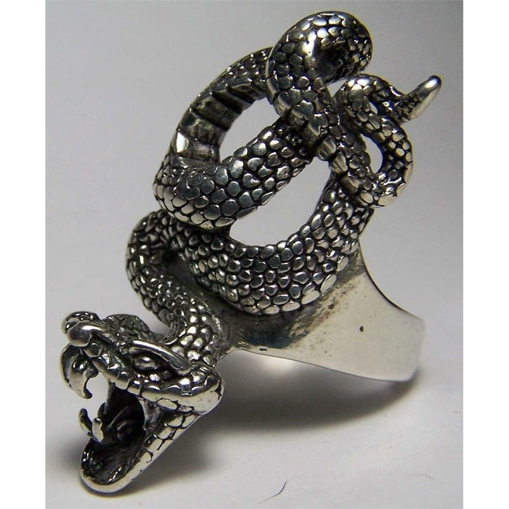 Quality LARGE POSIONOUS SNAKE BIKER SILVER RING BR150 jewelry RINGS mens fangs Image 1