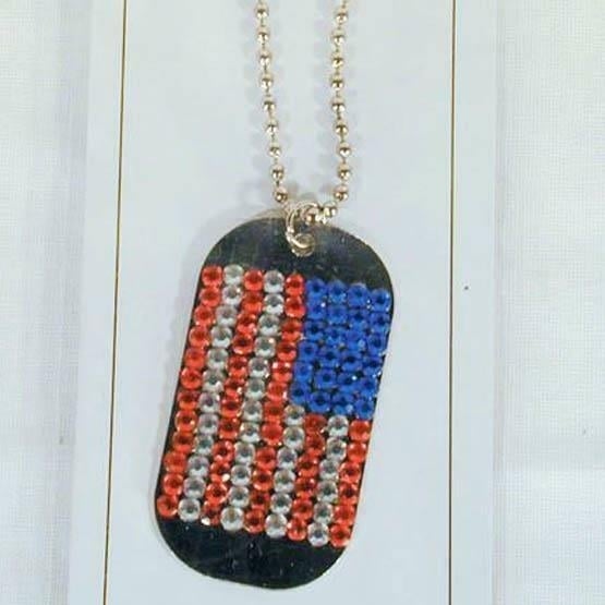 BUY 1 GET ONE FREE AMERICAN FLAG CRYSTAL DOG TAG NECKLACE unisex usa military Image 1