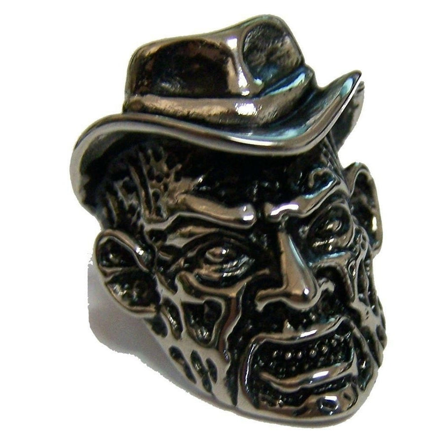 FREDDY MONSTER HEAD WITH HAT STAINLESS STEEL RING size 10 silver S-534 biker Image 1