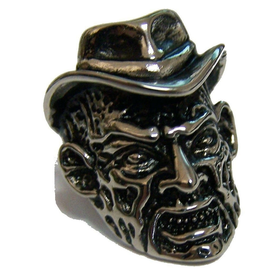 FREDDY MONSTER HEAD WITH HAT STAINLESS STEEL RING size 12 silver S-534 biker Image 1