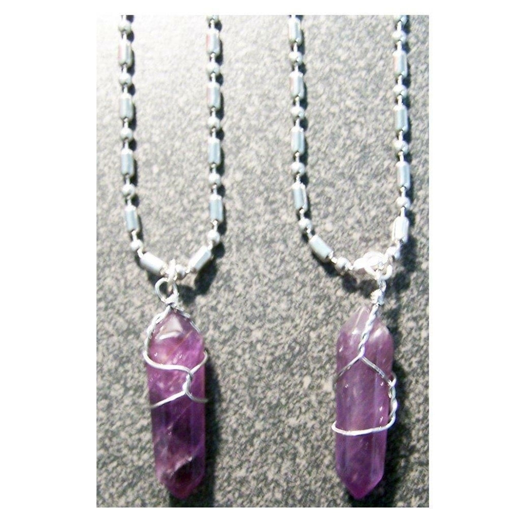 4 STAINLESS STEEL 24" BALL CHAIN NECKLACE W AMETHYST CRYSTAL PENDANT jewelry Image 1
