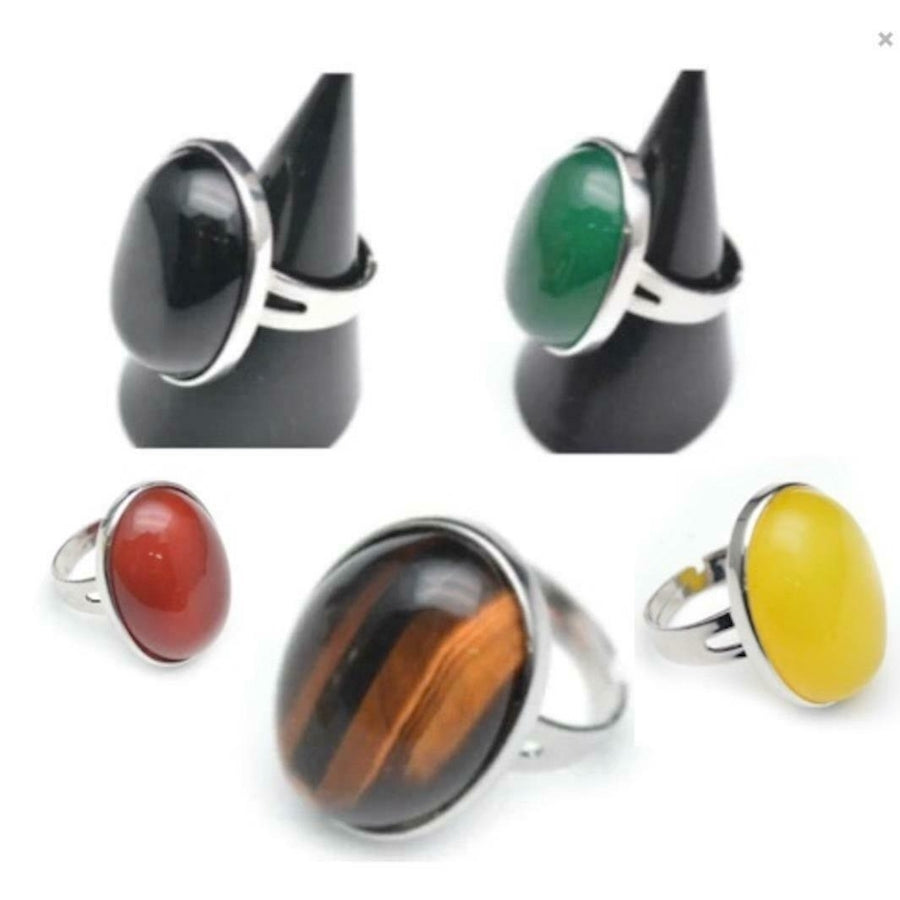 5 PACK Agate stone adjustable rings citrine ruby red jade onyx tigers eye brx13 Image 1