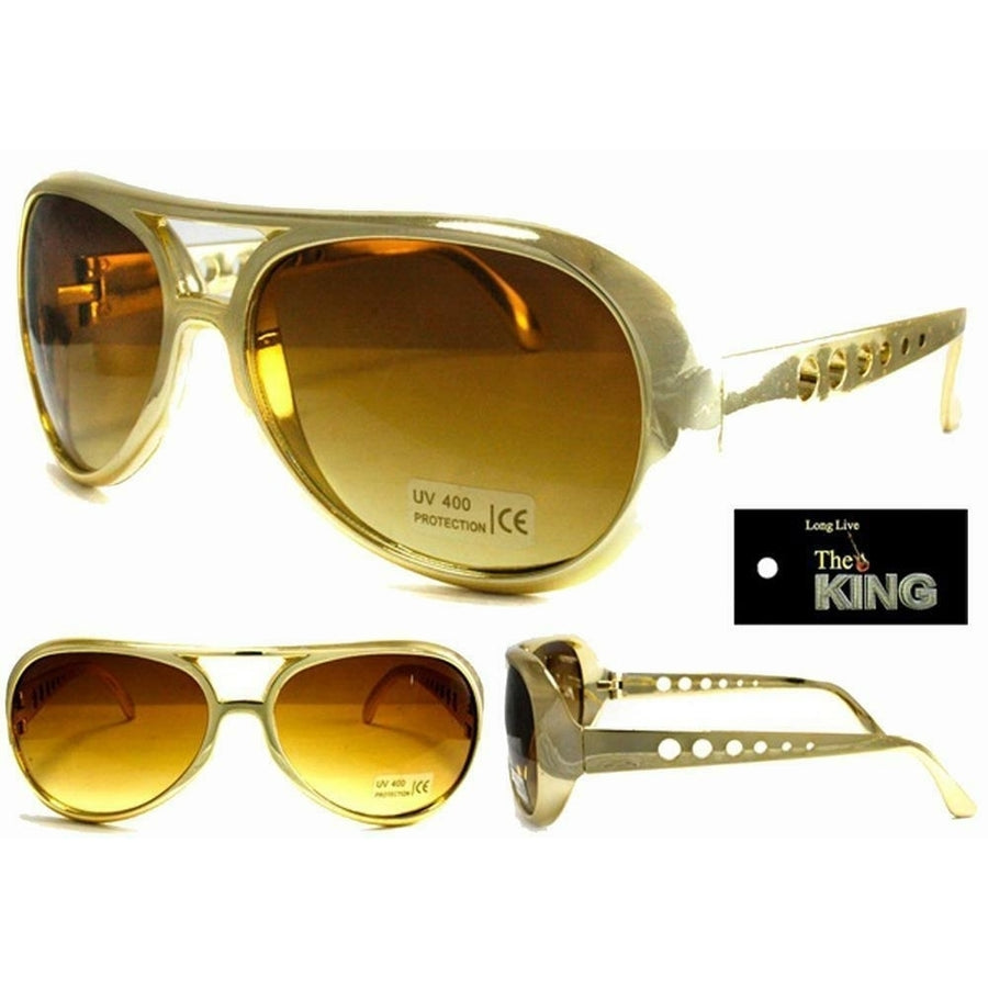 1 GOLD pair LONG LIVE THE KING NOVELTY PARTY GLASSES sunglasses 280 rock star Image 1