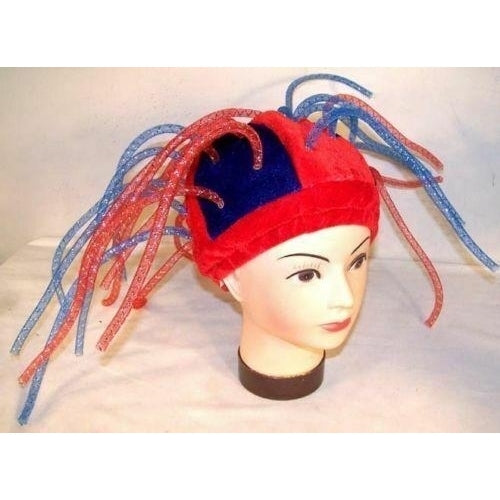 RED and BLUE NOODLE HAT costume party hats dress up caps tube stands crazy fun Image 1