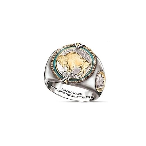 Buffalo Nickel with turquoise honoring native metal ring  BRX029 coin american Image 1