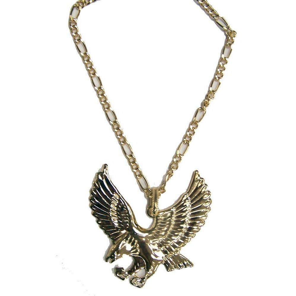 JUMBO GOLD BLING EAGLE PENDANT WITH 24 INCH CHAIN NECKLACE mens womens Image 1