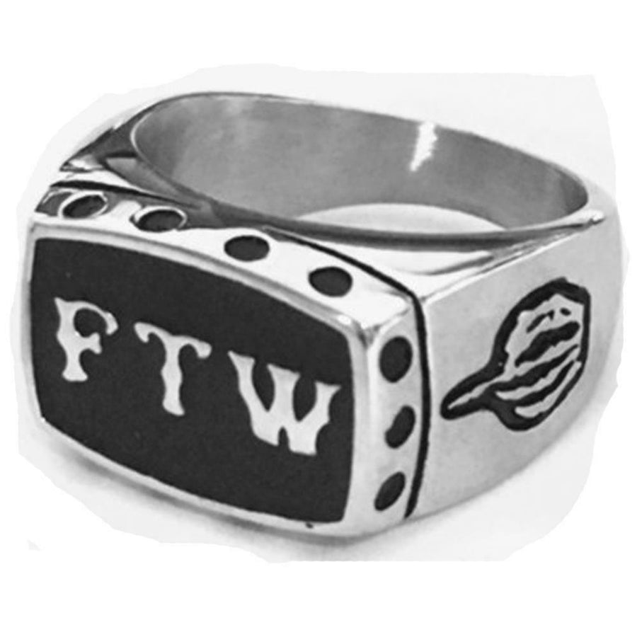 FTW MIDDLE FINGER STAINLESS STEEL RING size 7-or 8  silver  S-518 F THE WORLD Image 1