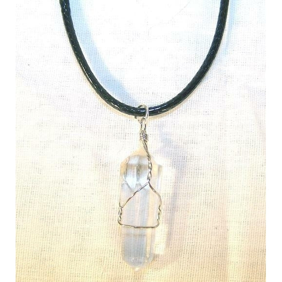 CLEAR CRYSTAL STONE WIRE WRAPPED NECKLACE mens womens health healing JL514 Image 1