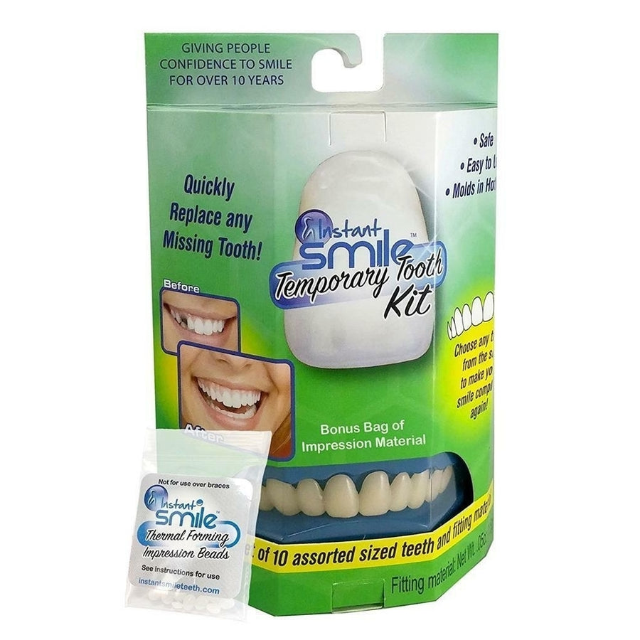 INSTANT SMILE FALSE TEETH REPLACEMENT KIT W 4 PKG EX BEADS replace missing tooth Image 1