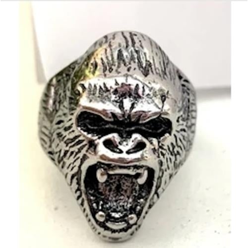 GORILLA FACE BIKER LARGE RING BRX016 ape monkey animal wild mens silver chunky Image 1