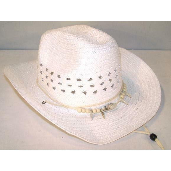 2   WHITE WOVEN WESTERN COWBOY HAT WITH BEAR CLAW HEAD BAND western wear 128 Image 1