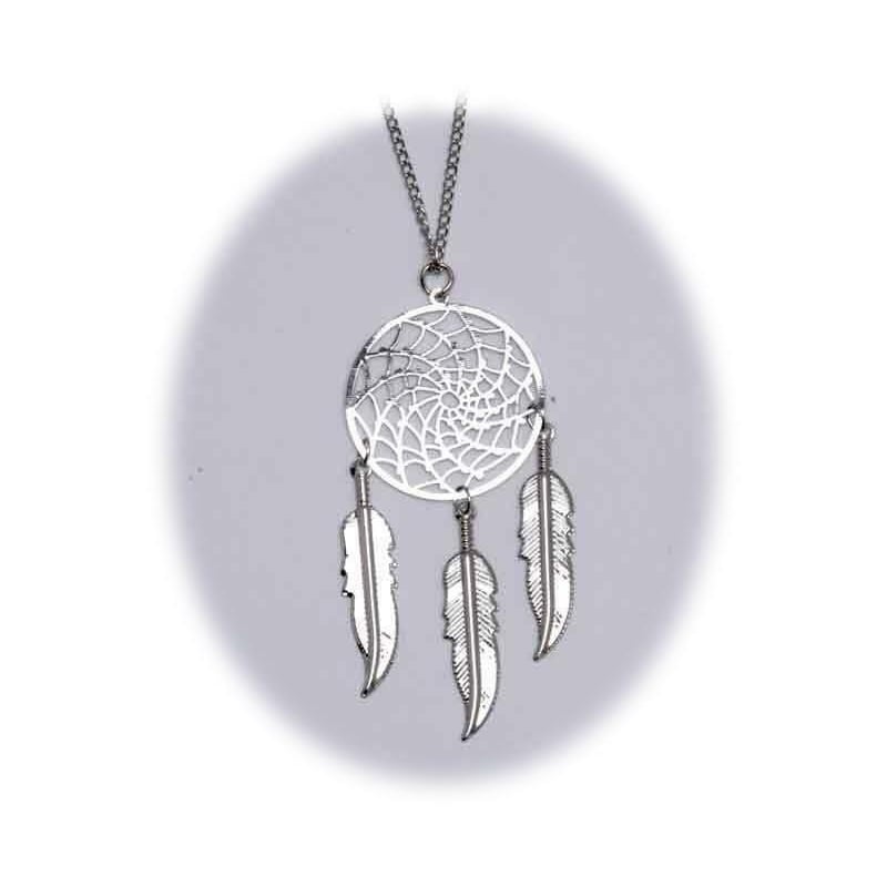 2 -18 INCH METAL DREAM CATCHER SILVER NECKLACE WITH FEATHERS dream catcher jl666 Image 1