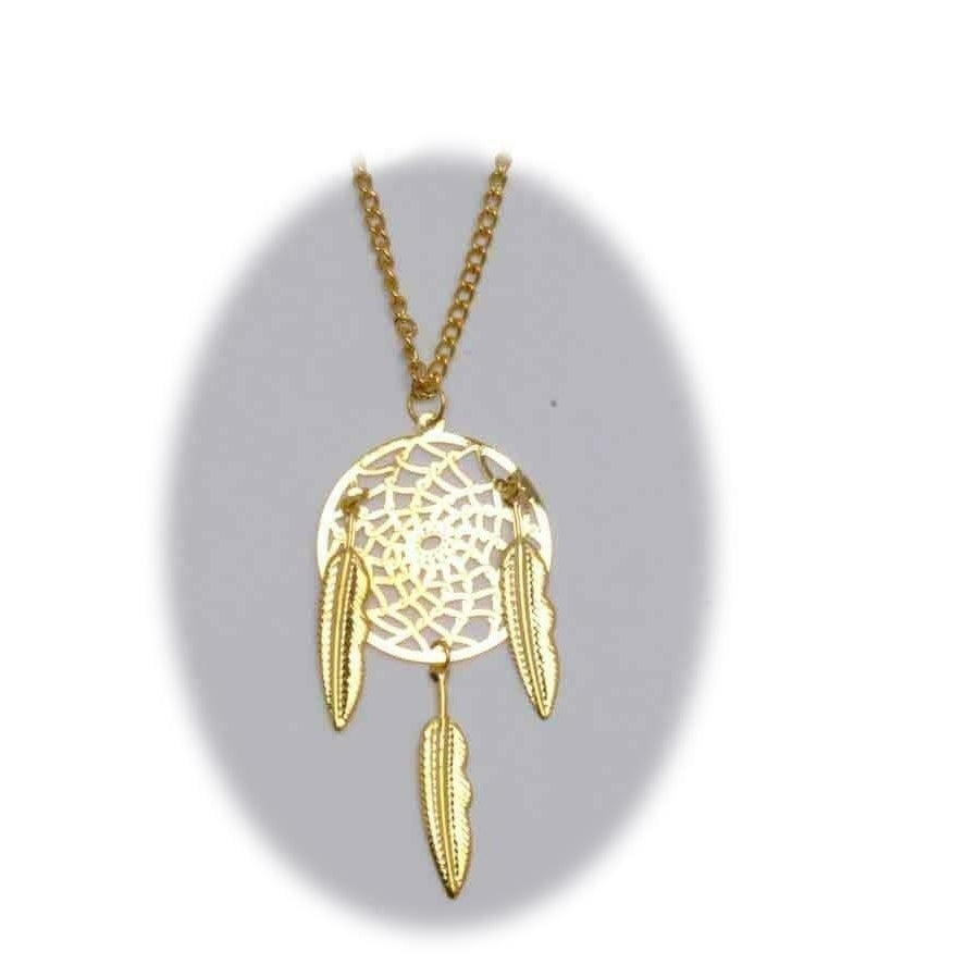 18 INCH METAL DREAM CATCHER GOLD NECKLACE WITH FEATHERS dream catcher jl667 Image 1