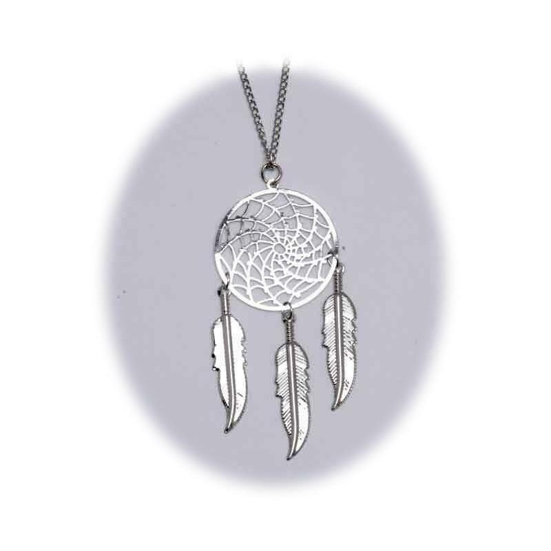 18 INCH METAL DREAM CATCHER SILVER NECKLACE WITH FEATHERS dream catcher jl666 Image 1