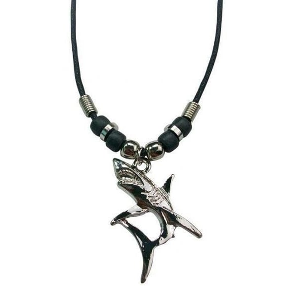 2 SILVER GREAT WHITE SHARK PENDANT ROPE NECKLACE 18 IN mens womens 570 Image 1