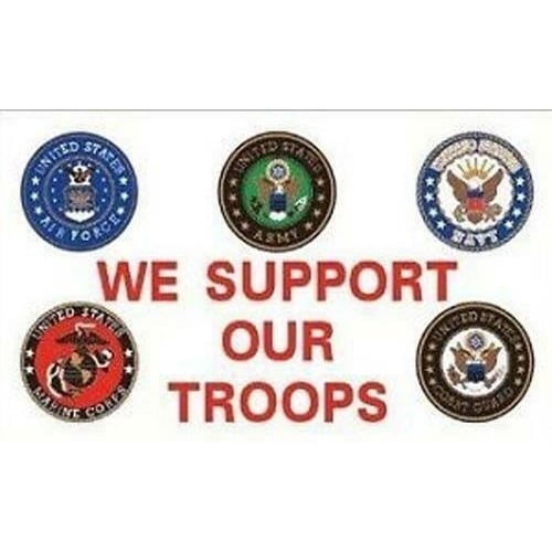 FIVE EMBLEM SUPPORT OUR TROOPS 3 X 5 FLAG banner FL291 3x5 MILITARY Image 1