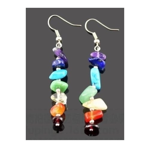 RAINBOW STONE CHAKRA EARRINGS multi color dangle crystal JL689 jewelry womens Image 1