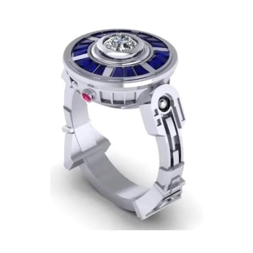 UFO ROBOT SILVER and BLUE RING BRX60 mens woman ring costume metal robots Image 1