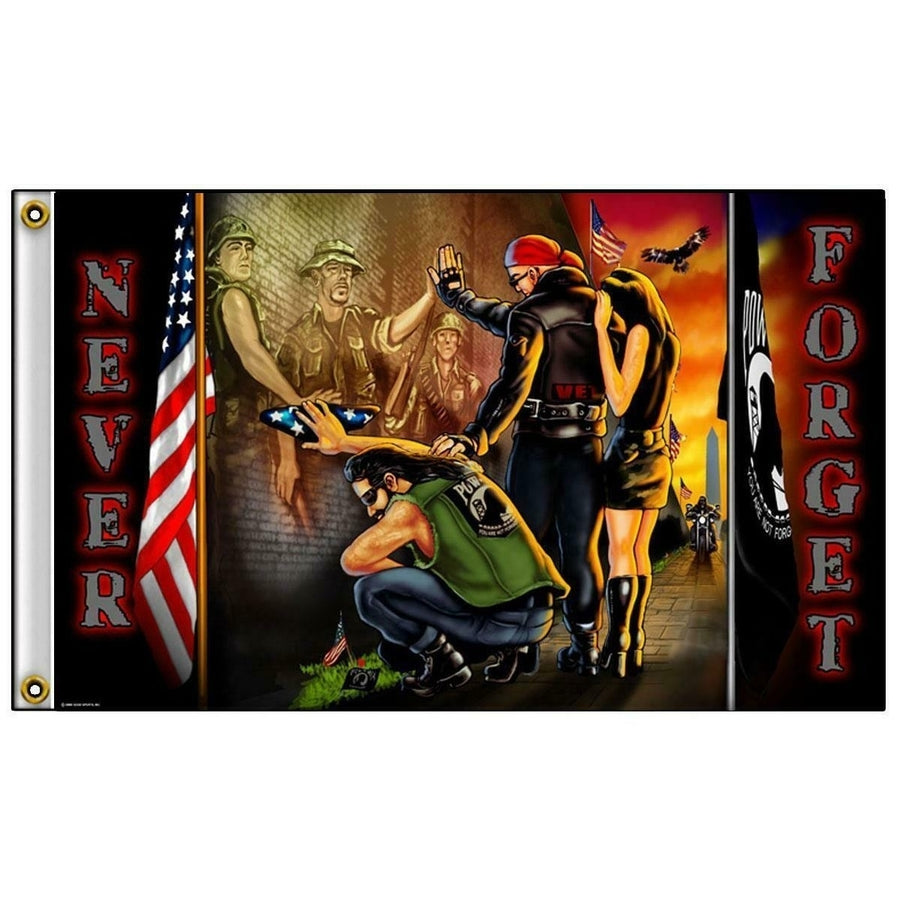 DELUXE DUEL MILITARY BIKER POWMIA WALL HANGING 385 BIKER 3x5 flags  VET Image 1