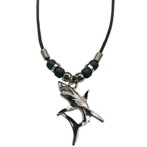 12 SILVER GREAT WHITE SHARK  PENDANT ROPE NECKLACE 18 IN unisex BULK LOT 570 Image 1