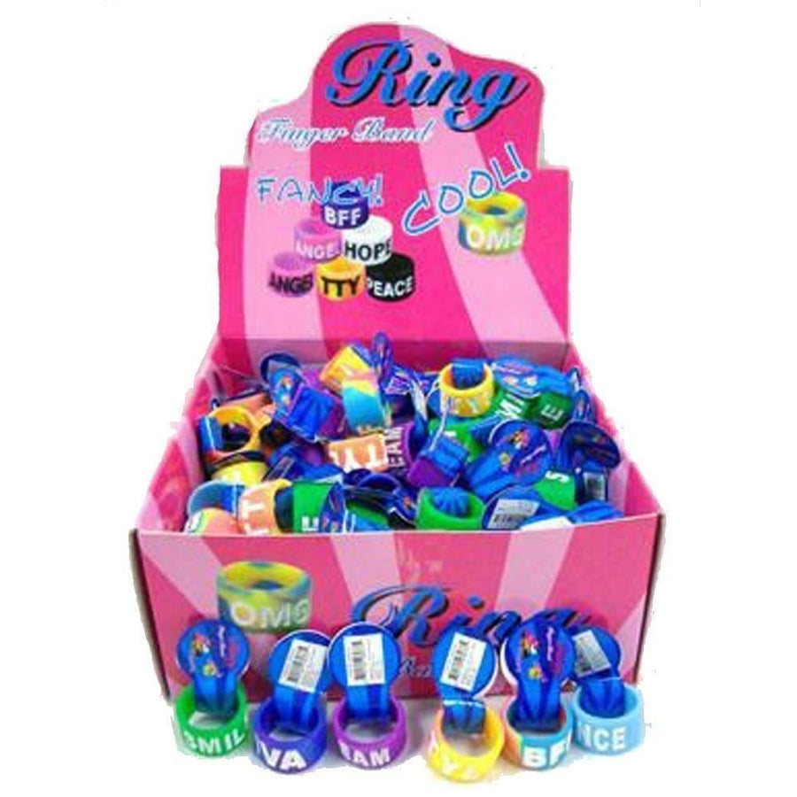 BOX OF 144 ASSORTED SOFT SILICONE SAYING RUBBER RING novelty rings courage Image 1