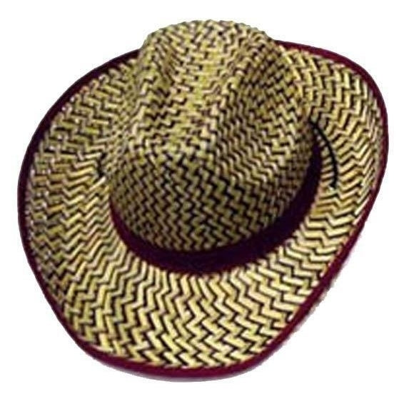 2 MAROON ZIG ZAG STRAW COWBOY HAT 111 country western hats mens ladies rodeo Image 1