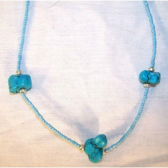 HAND MADE BEADED TURQUOISE NUGGET BEAD NECKLACE men womens jewelry Image 1