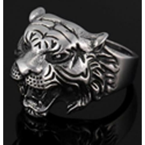TIGER HEAD W STAR STAINLESS STEEL RING size 8 silver metal S-523 biker unisex Image 1