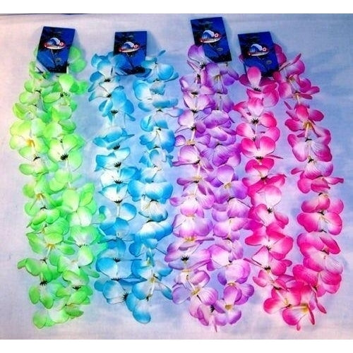 6 TWO TONE ASST COLOR HAWAIIAN FLOWER LEIS luau lei party hwaii lays lay Image 1