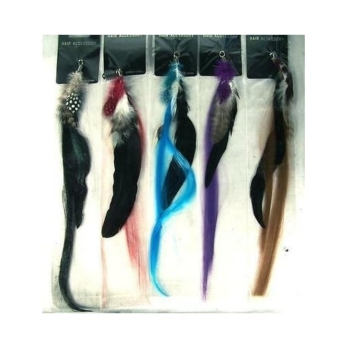 6 FEATHER HAIR EXTENSIONS STYLE A womens color strips highlights clipin feather Image 1