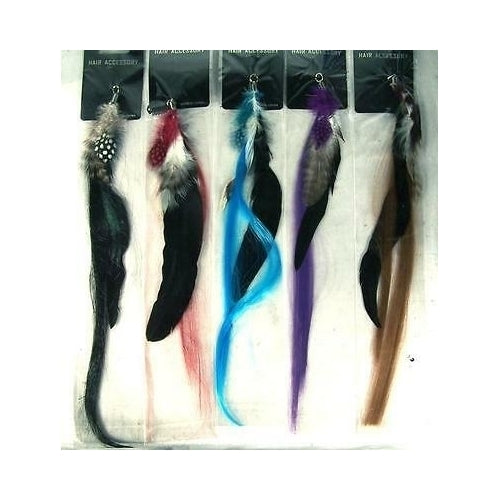 12 FEATHER HAIR EXTENSIONS STYLE A womens color strips highlights clipin feather Image 1