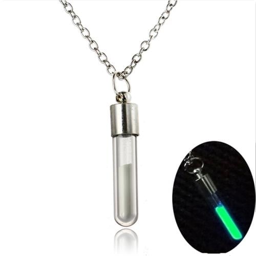 2 PACK OF Glow In The Dark Glass Vial Sand Necklace 20" with Adjustable chain Image 1