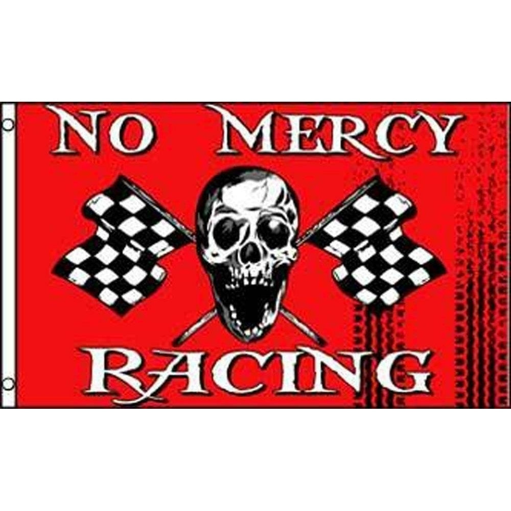 RED NO MERCY CHECKERED RACING 3 X 5 FLAG FL765 banner w grommets SKELETON BONES Image 1