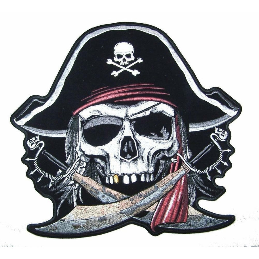 JUMBO 11 INCH PIRATE W SWORDS AND GOLD TOOTH JACKET BACK PATCH JBP79 patches Image 1